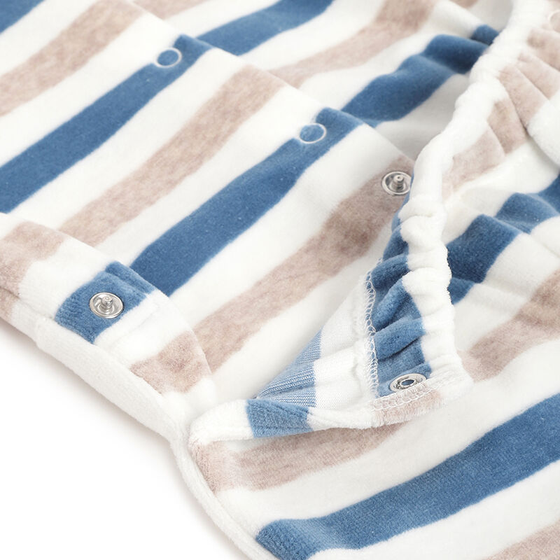 Boys Natural Striped Nappy Opening Babysuit image number 3